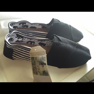 Women's Black and White Striped Toms