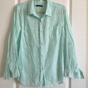 Mint polka dot button down top
