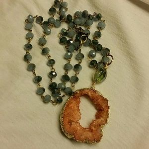 Beautiful pink druzy long necklace