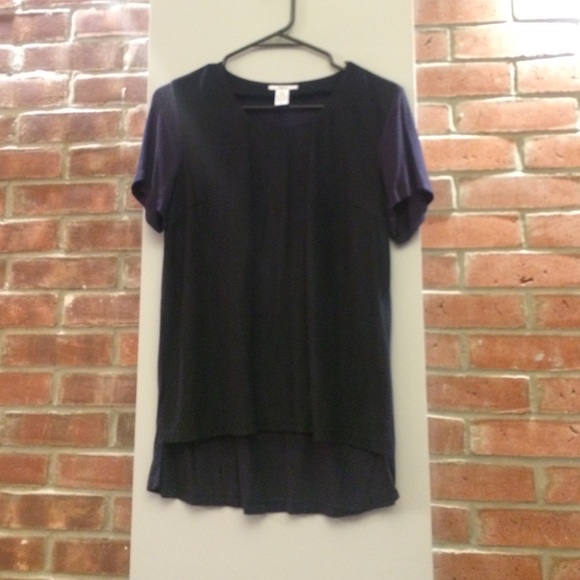 Navy Suede & Cotton Blouse