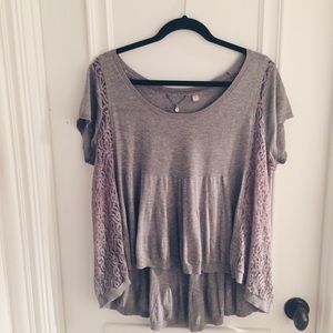 Anthropology Grey Tee w/ Lace Panels