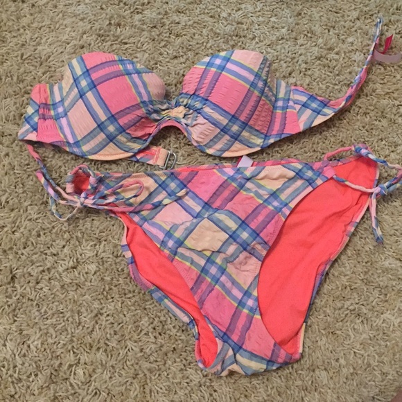 Pink, blue, yellow plaid VS swimsuit