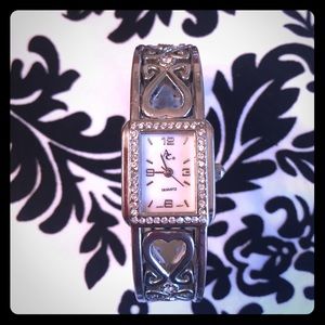 VINTAGE silver tone watch w/  cubic zirconia