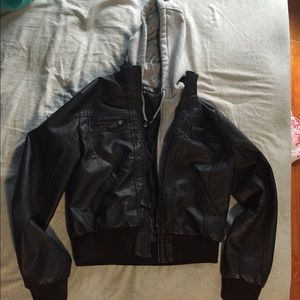 Faux Hooded Leather Jacket