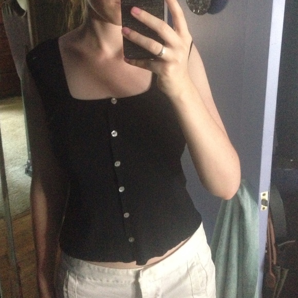 Black Wide Strap Tank with Buttons