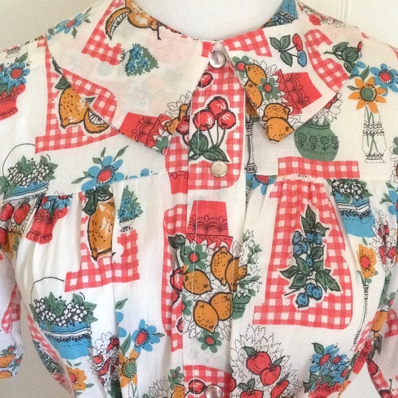 Vintage Sassy Lemon Cherry Garden Dress🍋🍒