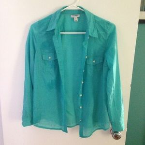 Teal blue button down shirt