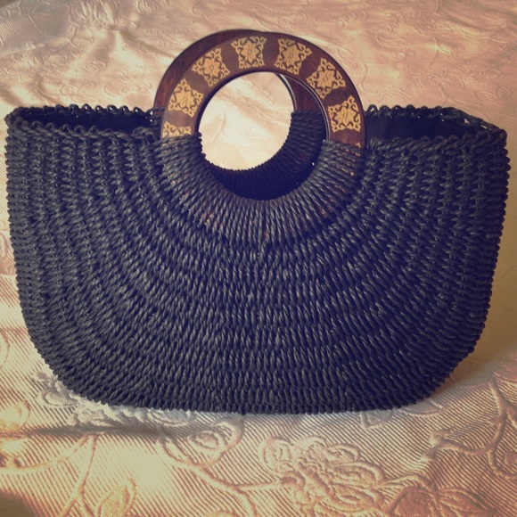 Coldwater Creek Black Straw Satchel