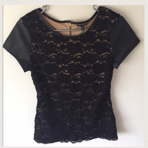 Price drop✨✨ Lace top w leather sleeves