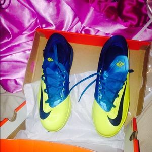 Blue and yellow KD sneakers