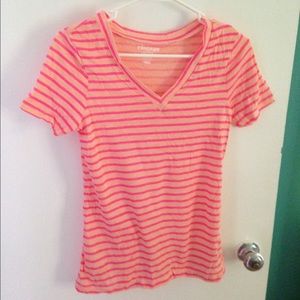 Pink stripes v-neck shirt