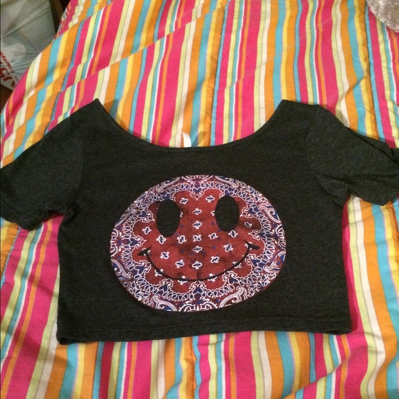 Dark gray crop top w/ smiley face!