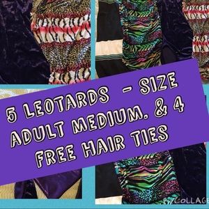 SOLD--5 leotards and free hair ties - adult medium