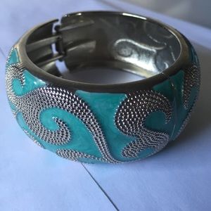 Aqua and Silver Bangle Bracelet