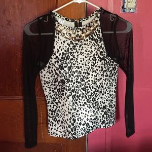 Leopard long see through sleeves