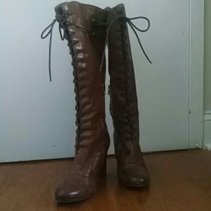 Tall brown leather boots