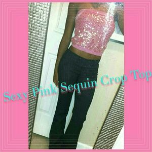 Sexy Pink Sequin Crop/Tube Top