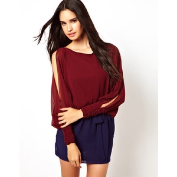 ASOS berry/navy split sleeve dress