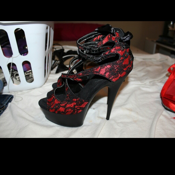 Red and black lace platform pleasure delight heels