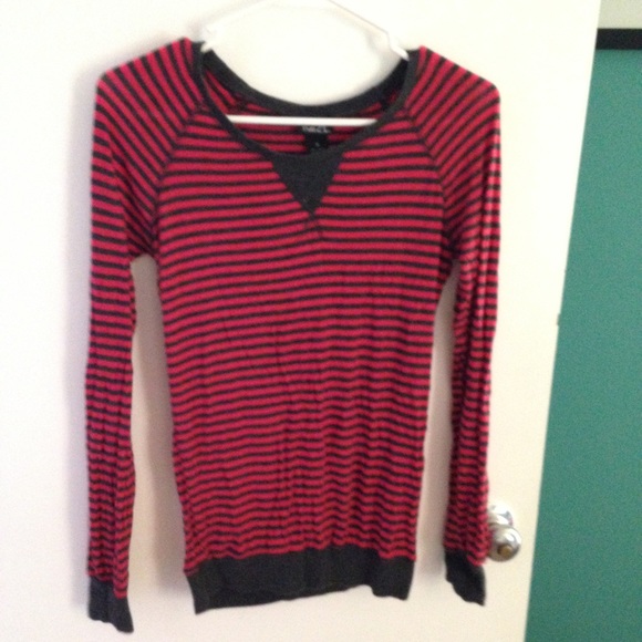 Peach and gray striped long sleeved shirt