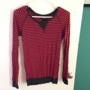 Peach and gray striped long sleeved shirt