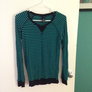 Blue and blacked striped long sleeve shirt