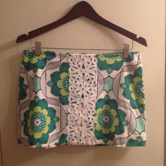 Tibi green floral print cotton skirt size 6