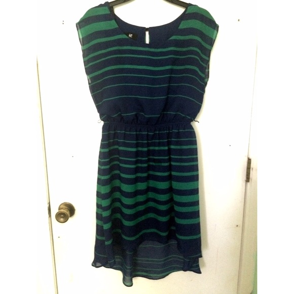 Navy Blue and Hunter Green Striped Dress
