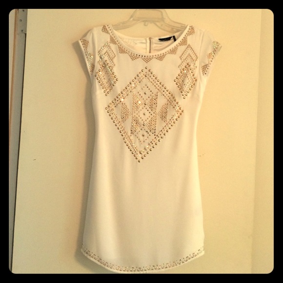 GUESS XS White Dress with Gold beading