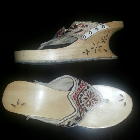 Embroidered platform wooden sandals