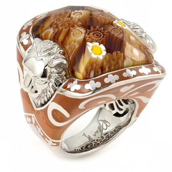 HOST PICK Murano Glass Rectangle Ring Lion Accents
