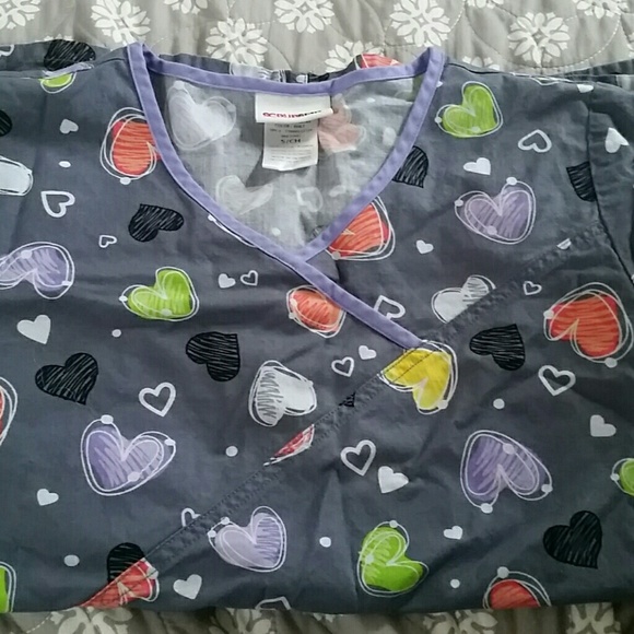 Heart Patterned Scrub Top