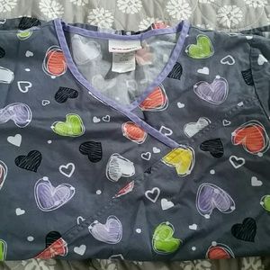 Heart Patterned Scrub Top