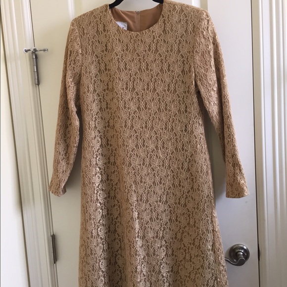 Vintage gold lace A-line dress (small/medium) - Picture 1 of 4