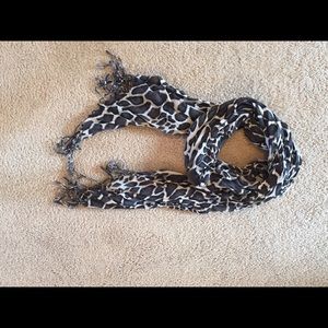 Grey, black, and white printed scarf