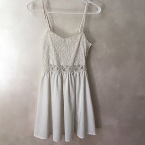 WHITE spaghetti strap dress with lace detail