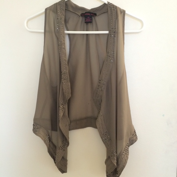 Sheer vest with beaded embroidery