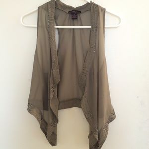 Sheer vest with beaded embroidery
