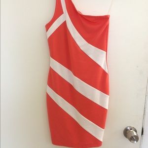 Coral and white one shoulder dress