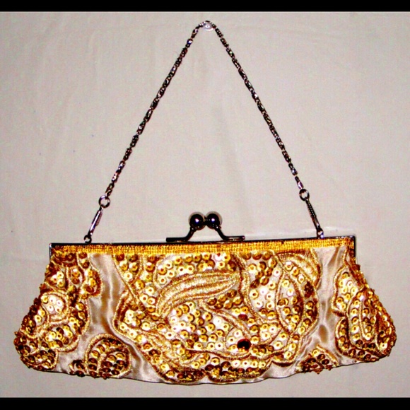 Fashion Express Handbags - Clutch Gold Bag Sequins Embroider Party Homecoming