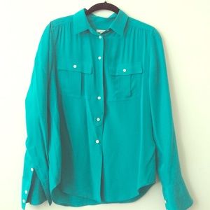 Turquoise J Crew Blythe silk blouse
