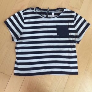 Navy Striped Crop Top