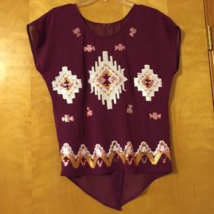 Sequined Tribal Print Top