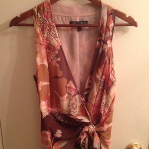 Lafayette 148 NY floral silk wrap blouse size 10