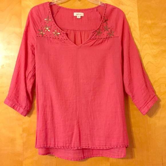 Pink top.