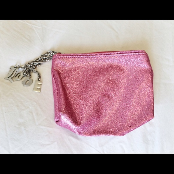 Glitter Hot Pink Zipper Pouch with "Love" Tag - Picture 2 of 4