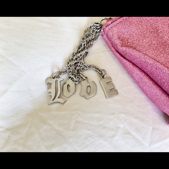 Glitter Hot Pink Zipper Pouch with "Love" Tag - Picture 3 of 4