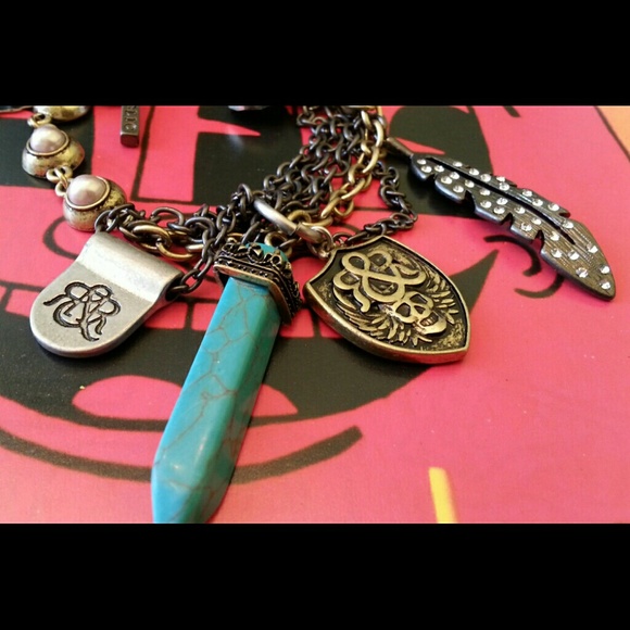 Rock & Republic Jewelry - Turquoise Multi Chain Charm bracelet &rhinestones!