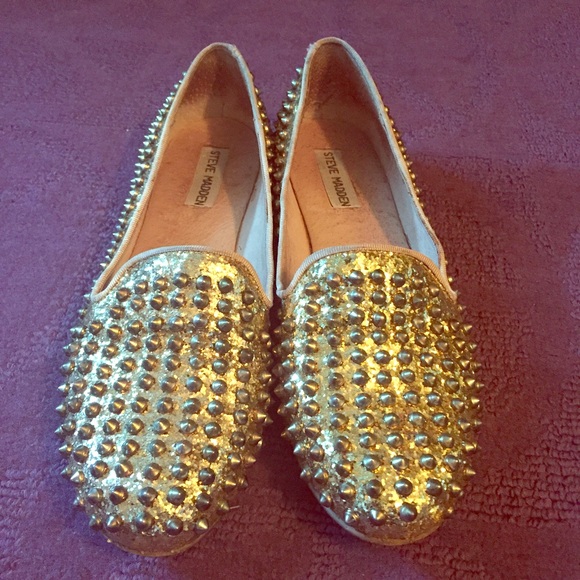 Gold Steve Madden studded flats