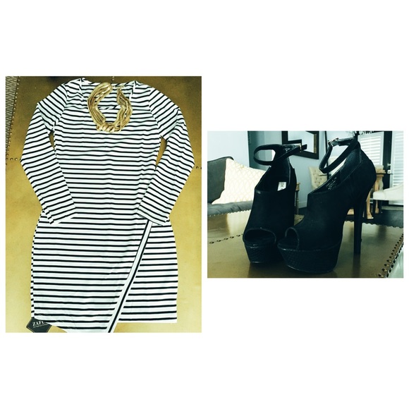 Black and white striped dress
